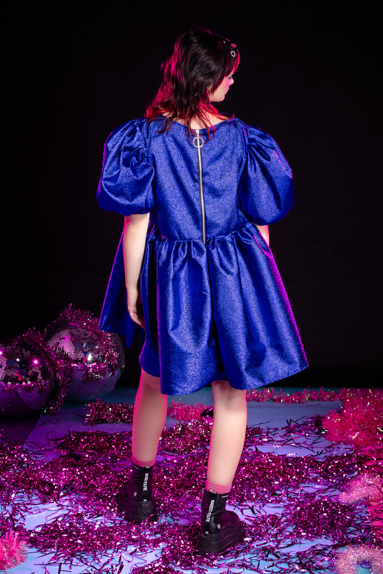 Royal Blue Metallic Valentina Puff Sleeve Dress – Isolated Heroes