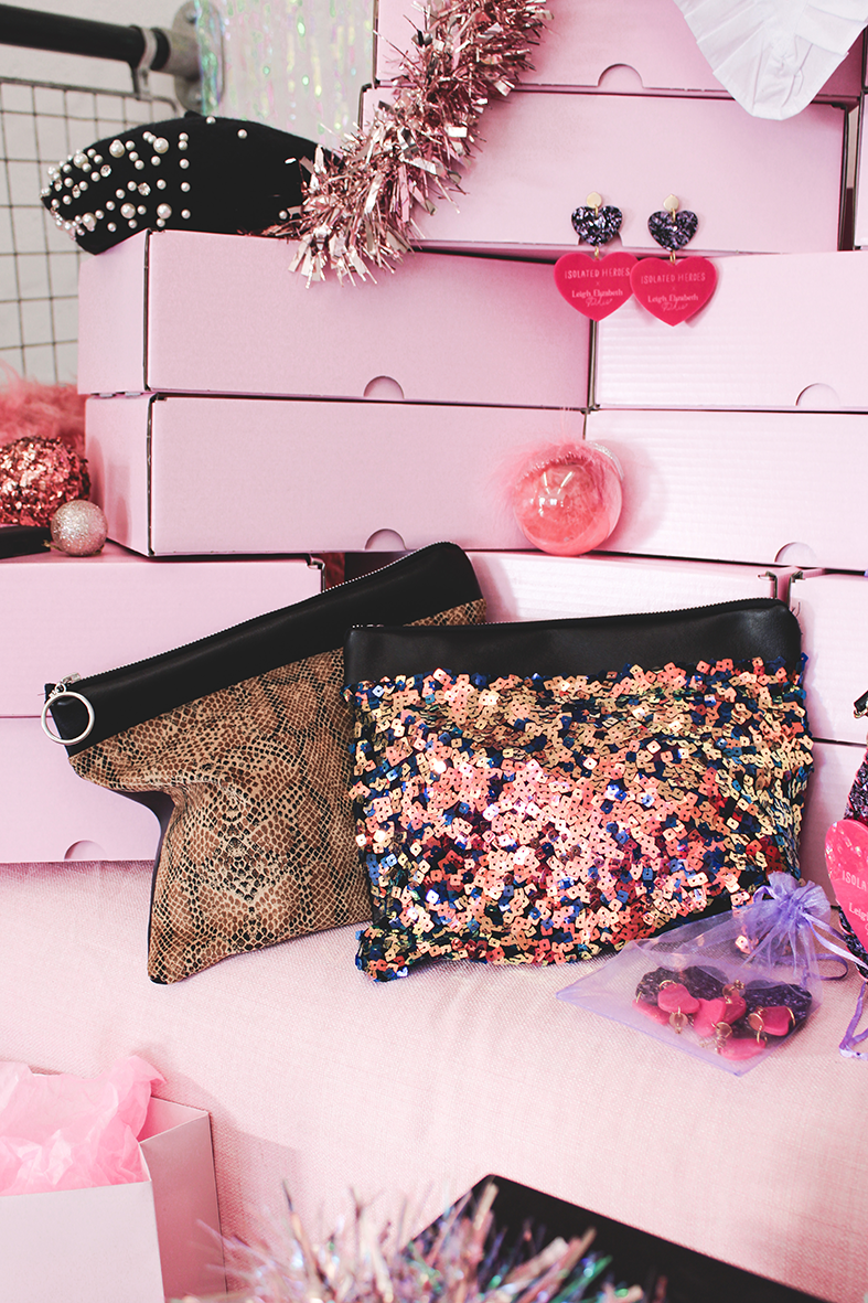 Pink top sequin clutch