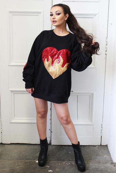 Flaming Heart Sequin Sweater