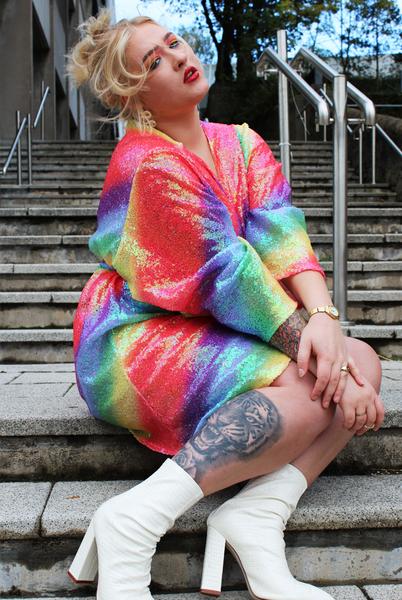 Pastel Rainbow Sequin Wrap Dress